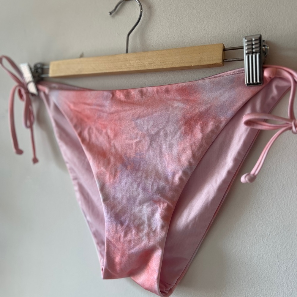 Victoria Secret Swim Bikini Bottom XLarge Pink Fade String Tie Shimmer